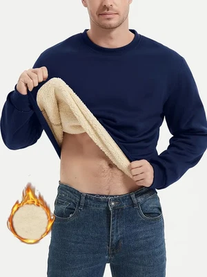 Men Long Sleeve Thermal Warm Top Fleece Lined Sweatshirt Jumper Sweater Pullover - Image 1 of 4