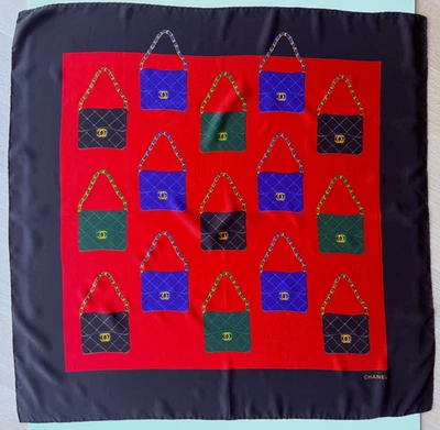 CHANEL Large Scarf Matelasse Chain Bag Pattern Coco Mark Silk Black Border - Image 1 of 4