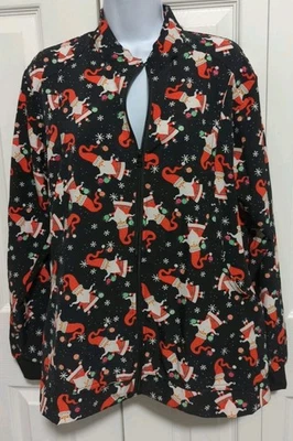 Scrubaid Women's XL Santa Graphic Full Zip Scrub Jacket Black Christmas NWOT - Image 1 of 4