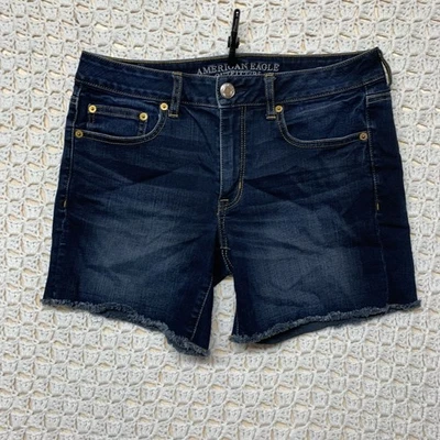 American Eagle Women Jean Shorts Sz 6 Blue Denim Super Stretch Boy Midi - Image 1 of 4