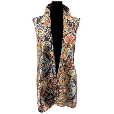 ZARA Paisley Print Long Vest Size M Single Button Lined Boho Chic Lagenlook - Image 1 of 4