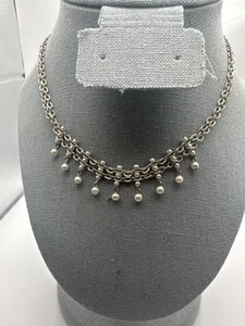Napier Necklace Silver Tone Faux Pearl Dangle Multi Chain Collar Choker Jewelry - Picture 1 of 7