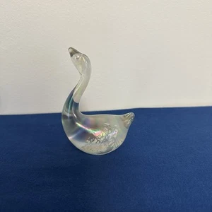 Glass Swan Bird Clear Iridescent Carnival White Confetti Art Figurine - Picture 1 of 8