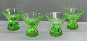 Art Deco Bohemian Moser Set of Four Liqueur Glasses Green Crystal Faceted Glass - Picture 1 of 7
