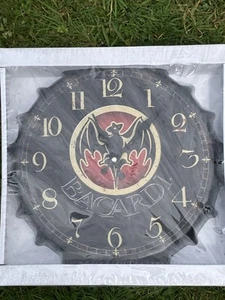 Bacardi Clock Drinks Bat Retro Wall Display Bar Sign Metal Bottle Top 30cm Black - Picture 1 of 6