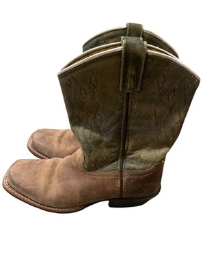 Botas de caubói de pelúcia DAN POST Youth 5 D DPC3946 biqueira quadrada couro marrom verde - Imagem 1 de 4