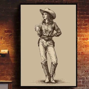 Vintage Cowgirl Coffee Poster Western Wall Art Print Retro Country Decor Poster - Picture 1 of 5