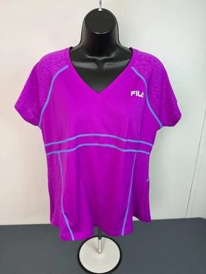 Camiseta deportiva para correr de manga corta con cuello en V púrpura talla XL Fila Sport para mujer Foto 1 de 4