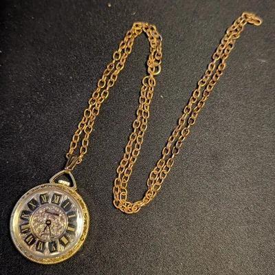 Vintage 1950s Relógio de Bolso Banhado a Ouro Lucerna Pingente Corrente Funcionando! Fabricado na Suíça - Imagem 1 de 4