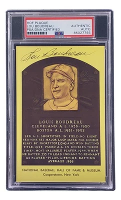 Tarjeta placa firmada por Lou Boudreau 4x6 Cleveland HOF PSA/DNA 85027793 Foto 1 de 4