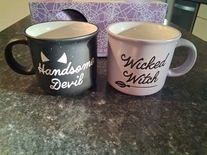 Halloween Handsome Devil & Wicked Witch Ceramic Coffee Mug Set New - Picture 1 of 7
