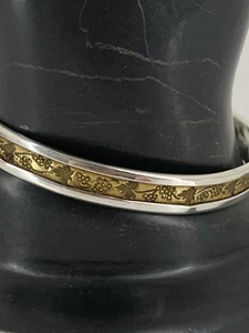 Vintage Ed Levin Sterling Silver & Bronze Leaf Motif Cuff Bracelet Signed - Picture 1 of 11