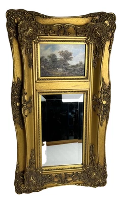 Vintage French Rococo Gold Wall Mirror Trumeau Picture Horse Carvers & Gilders - Image 1 of 4