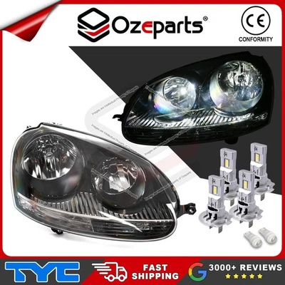 Pair LH+RH Head Light Lamp + LED Globes For Volkswagen VW Golf MK5 GTI 2004~2008 - Image 1 of 4