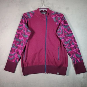 Title Nine Sweater Jacket Womens XL Burgundy Patterned Sleeve Full Zip Gorpcore - Picture 1 of 8