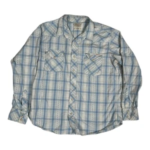 Camicia Lucky Brand uomo XL blu bianca a quadri western a scatto davanti cotone casual - Foto 1 di 7