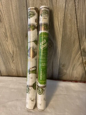 NOS 2 Vintage KWIK KOVER Contact Paper 60's 70's Kitchy Avocado Green Gold - Image 1 of 4