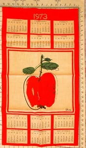 UNUSED Kitchen Linen Towel Signed VERA Retro Apple Design 1973 Calendar - Picture 1 of 1
