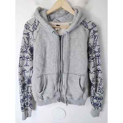 Free People Gray Long Sleeve Front Zip Drawstring Cotton Distressed Hoodie XS • 39.59€
