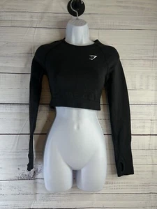 Top Gymshark nero ritagliato manica lunga abbigliamento sportivo taglia small fori per pollice - Foto 1 di 10
