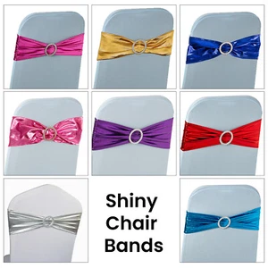 Shiny Stretch Chair Cover Band with Buckle Slider Sashes Bow Wedding Decoration - Picture 1 of 57