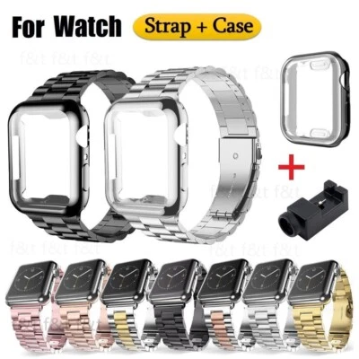 TPU Full Case+Stainless Steel Band For Apple Watch 11 10 42mm/46mm Metal Strap