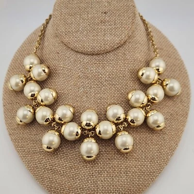 J-Crew Cha-Cha Statement Necklace Cream Glass Pearl Bauble Maximalist Going Out - Image 1 of 4