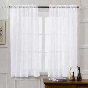 Sheer Curtains White 45 Inch Length Rod Pocket Voile Drapes For Living Room Bedr - Picture 1 of 7