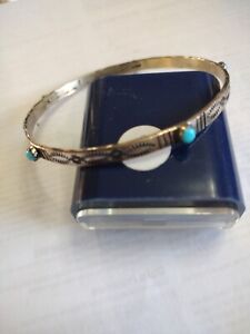 Rare DTR JAY KING Sterling Bangle Bracelet~Natiive American bezel Set turquoise