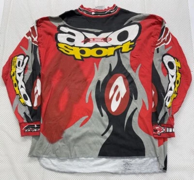 复古 AXO Sport Racing 摩托车越野球衣 1990 年代红色阴影印花 XL — 第 1/4 张图片