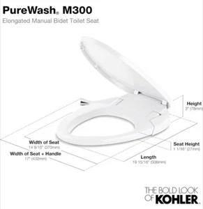 Asiento de inodoro bidé KOHLER modelo 98804-CP-0 Purewash M300 manual alargado nuevo - Imagen 1 de 9