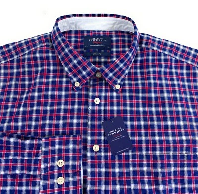 NUEVO CON ETIQUETAS Camisa Oxford Charles Tyrwhitt Fin de Semana Para Hombre Calce Ajustado Azul Rojo Cuadros XL Foto 1 de 4