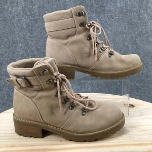 Universal Thread Hiking Boots Womens 9.5 Kelly Beige Faux Leather Lace Up Zip - Picture 1 of 17