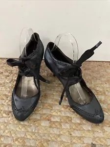 Devi Kroell schwarze Distress Glanz Leder Budapester Schnürschuhe Größe 8 - Bild 1 von 9