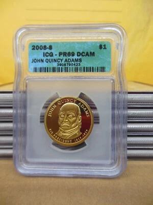 2008-S John Quincy Adams Golden Dollar ICG PR69DCAM    **NICE COIN** - Image 1 of 2