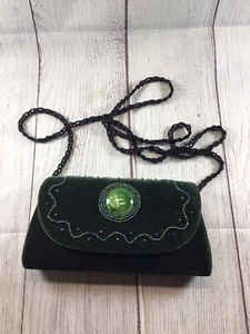 Green Small Cloth Purse Wallet With Round Jewel & Chain - Picture 1 of 12