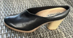 Softwalk Black Leather Block Heeled Open Toe Slip-on Shoes Size 11 - Picture 1 of 5