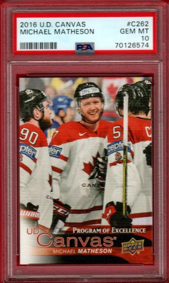 2016-17 UPPER DECK UD CANVAS MICHAEL MATHESON YOUNG GUNS RC C262 PSA 10 POP=3 GC - Image 1 of 1
