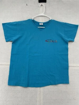VINTAGE Margaritaville Shirt Women's Large Blue Short Sleeve V-Neck USA Made - Image 1 of 4