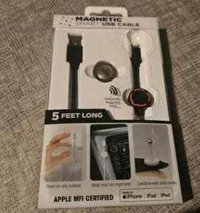 black magnetic smart usb iphone cable for apple ipads iphones ipods 5 foot - Picture 1 of 1