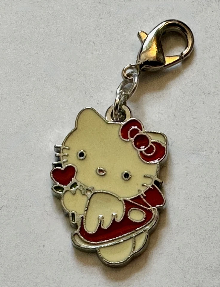 Hello Kitty red dress red heart Charm clip on bracelet necklace zipper keychain - Image 1 of 1