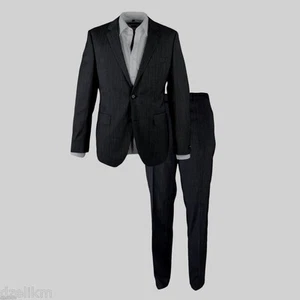 Neu mit Etikett Hugo Boss Black Label Super 100 Wollbesatz Slim Fit Streifen Business Anzug - Bild 1 von 12