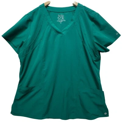 Blusa Barco One feminina gola V manga curta tamanho XL verde-azulada bolsos elásticos - Imagem 1 de 4