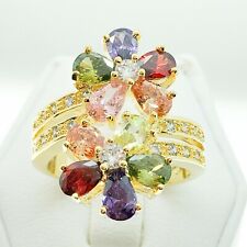 R2849 Women Fashion Jewelry White Yellow Gold Plated Birthstone Cocktail Ring