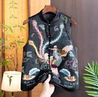 Chinese Style Women's Cotton Waistcoat Embroidery Sleeveless Jacket Buckle Vest