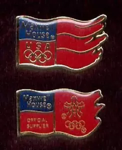 Pair 2 Diff Maxwell House Coffee 1988 Calgary Winter Olympic Flag Lapel Pins z3 - Picture 1 of 1