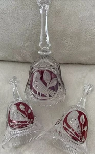 Hofbauer Byrdes Lead Crystal Glass Collection BELL BIRDS Ornaments Cranberry - Picture 1 of 14