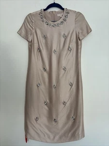Tory Burch Damen Blush Champagme Etui Schmuck verziert Seide Kleid Größe 0 Neu mit Etikett - Bild 1 von 9