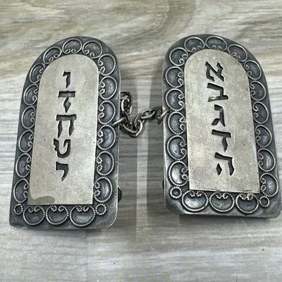 Clips de talit de plata esterlina Nadav Art Diez Mandamientos Israel listos para usar Foto 1 de 4
