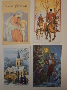 4 Vintage Christmas Greetings Cards Religious Equestrian Victorian Carol Singers - Picture 1 of 9